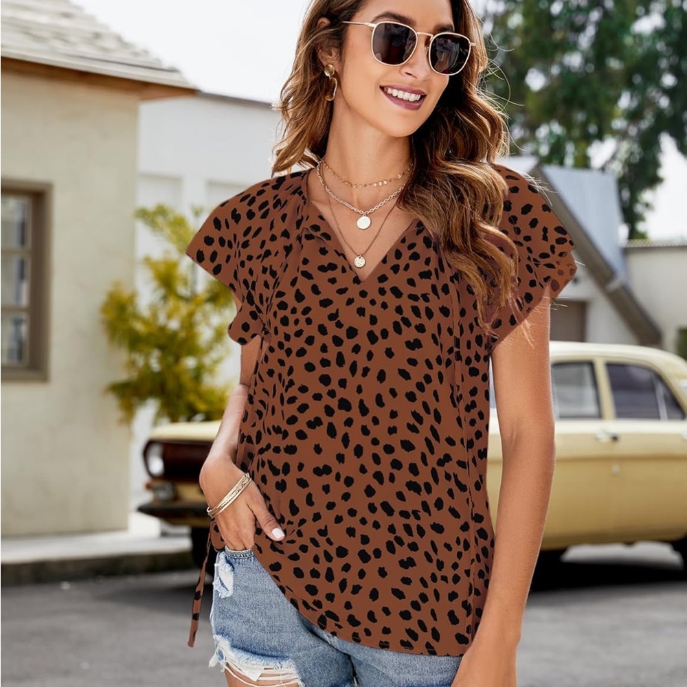 Women's Top Boho V Neck Brown Leopard Print